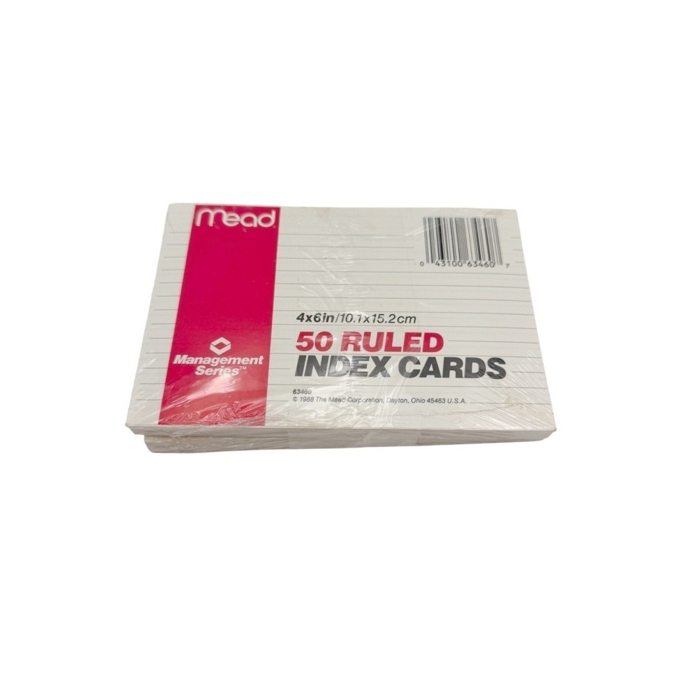 VTG 1988 Mead 4x6 Ruled Index Cards 2 Pack Sealed 100 Cards USA Stationery